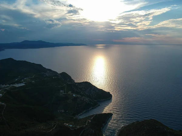 Aerial Panoramic View Alonissos Island Sporades Greece Sunset — Fotografia de Stock