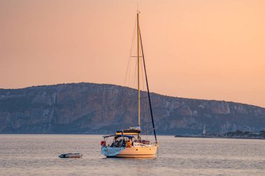 Beautiful sunset view over Navarino bay near Gialova in Messenia, Peloponnese, Greece