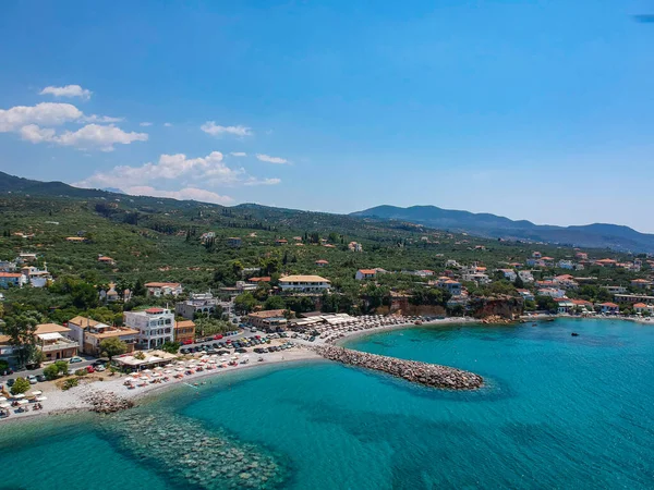Aerial Panoramic View Mantinies Acrogiali Seaside Area Messenia Prefecture Kalamata — Foto de Stock