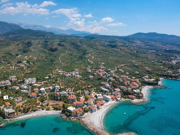 Aerial Panoramic View Mantinies Acrogiali Seaside Area Messenia Prefecture Kalamata — 图库照片