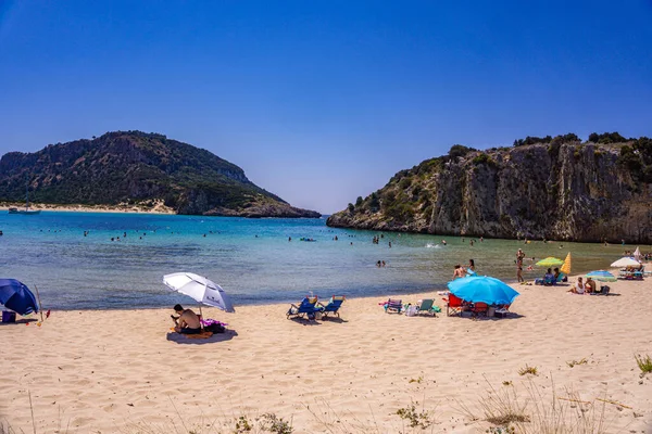 Beautiful Summer Scenery Voidokoilia Beach Romanos Area Messenia Peloponnese Greece — Stock Photo, Image