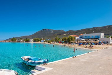Beautiful view of Diakofti beach in Kythira island, Greece during high tourist season