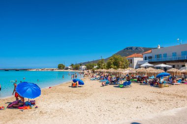 Beautiful view of Diakofti beach in Kythira island, Greece during high tourist season