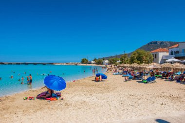 Beautiful view of Diakofti beach in Kythira island, Greece during high tourist season