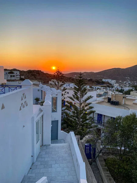 Sonnenuntergang Über Der Insel Ios Den Kykladen Griechenland Europa — Stockfoto