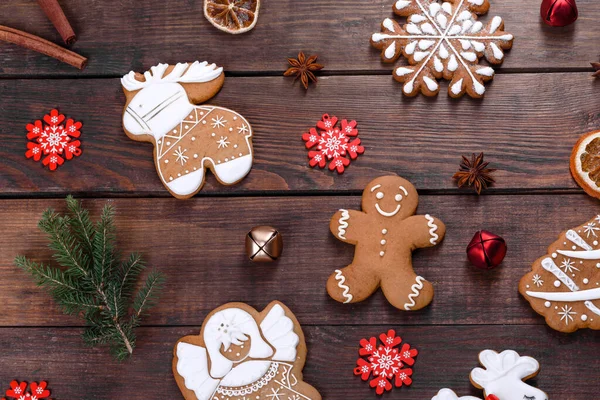 Christmas Festive Ginger Gingerbread Made Home Dark Table Preparations New — Stock Photo, Image