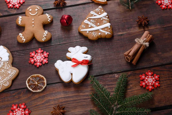 Christmas Festive Ginger Gingerbread Made Home Dark Table Preparations New — Stock Photo, Image