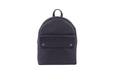 Beyaz arka plan üzerinde izole siyah deri rahat sırt çantası