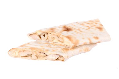 Shawarma sandviçi taze lavaş rulosu (pita ekmek) tavuk bifteği shawarma falafel RecipeTin ızgara etle dolu