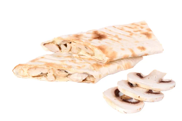 Shawarma Szendvics Gyro Friss Tekercs Lavash Pita Kenyér Csirke Marhahús — Stock Fotó