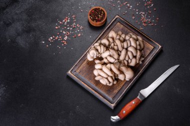 Tasarım ve dekorasyon için mantar desenli arka plan. Yenilebilir istiridye mantarları.