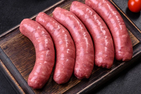 Raw Barbecue Sausages Spices Vegetables Free Space Your Text — Stock Photo, Image
