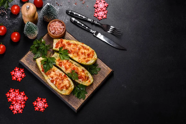 Zucchini Stuffed Meat Vegetables Cheese Zucchini Boats Loaded Zucchini — Stock Photo, Image