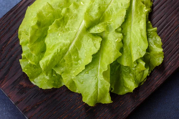 Salad Parsley Dill Dark Cutting Board Blue Concrete Background Cooking — Stockfoto