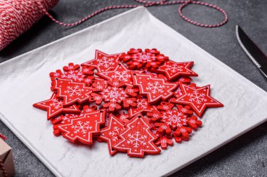 Christmas background with decorations. New Year symbol - decorative fir tree