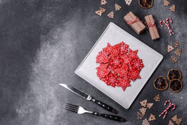 Christmas background with decorations. New Year symbol - decorative fir tree