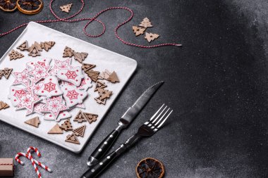 Christmas background with decorations. New Year symbol - decorative fir tree