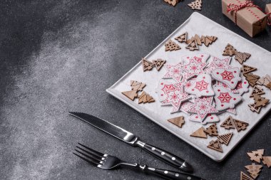 Christmas background with decorations. New Year symbol - decorative fir tree