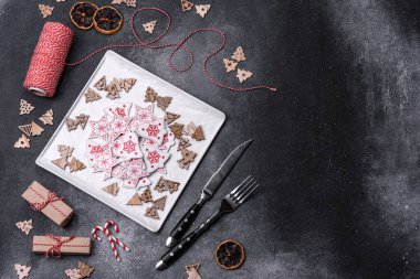 Christmas background with decorations. New Year symbol - decorative fir tree