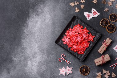 Christmas background with decorations. New Year symbol - decorative fir tree