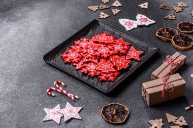 Christmas background with decorations. New Year symbol - decorative fir tree