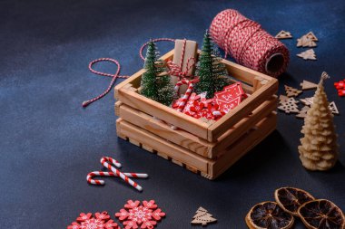 Christmas background with decorations. New Year symbol - decorative fir tree