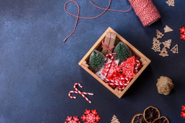 Christmas background with decorations. New Year symbol - decorative fir tree