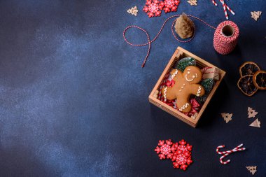 Christmas background with decorations. New Year symbol - decorative fir tree