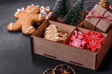 Delicious gingerbread cookies with honey, ginger and cinnamon. Winter composition