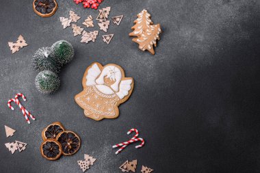 Delicious gingerbread cookies with honey, ginger and cinnamon. Winter composition