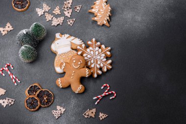 Delicious gingerbread cookies with honey, ginger and cinnamon. Winter composition