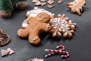 Delicious gingerbread cookies with honey, ginger and cinnamon. Winter composition