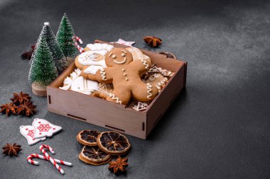 Delicious gingerbread cookies with honey, ginger and cinnamon. Winter composition