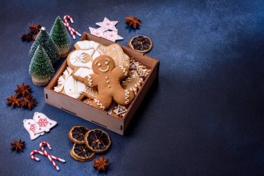Delicious gingerbread cookies with honey, ginger and cinnamon. Winter composition