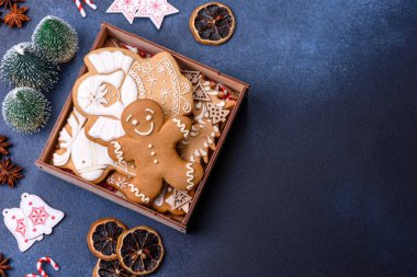 Delicious gingerbread cookies with honey, ginger and cinnamon. Winter composition