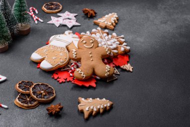 Delicious gingerbread cookies with honey, ginger and cinnamon. Winter composition