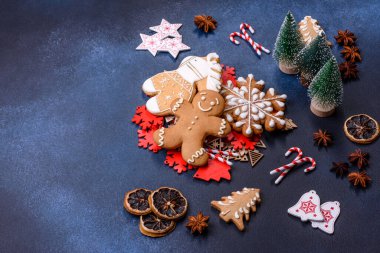 Delicious gingerbread cookies with honey, ginger and cinnamon. Winter composition