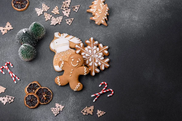 Delicious gingerbread cookies with honey, ginger and cinnamon. Winter composition