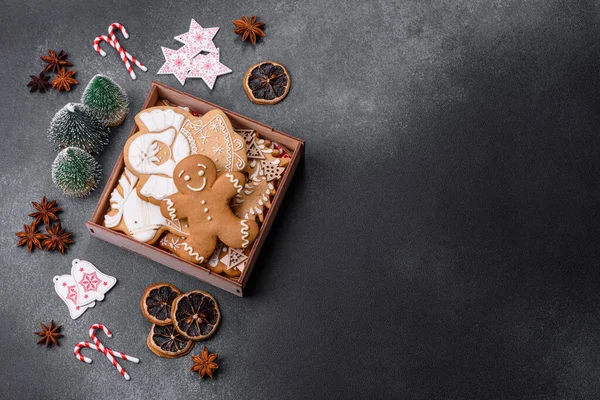 Delicious gingerbread cookies with honey, ginger and cinnamon. Winter composition