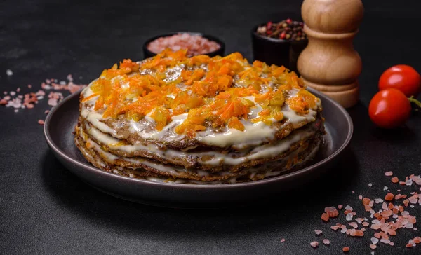 Leberkuchen Mit Fleisch Und Gesunde Eiweißnahrung Rustikaler Stil — Stockfoto