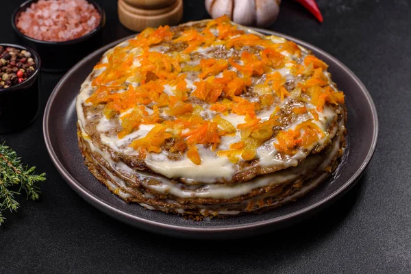Leberkuchen Mit Fleisch Und Gesunde Eiweißnahrung Rustikaler Stil — Stockfoto