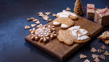 Delicious gingerbread cookies with honey, ginger and cinnamon. Winter composition