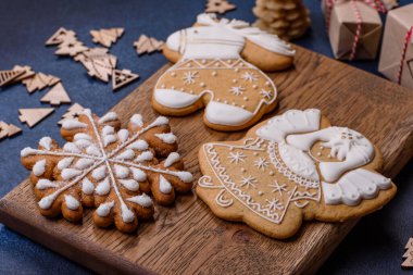 Delicious gingerbread cookies with honey, ginger and cinnamon. Winter composition