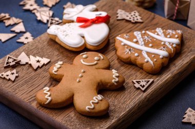 Delicious gingerbread cookies with honey, ginger and cinnamon. Winter composition