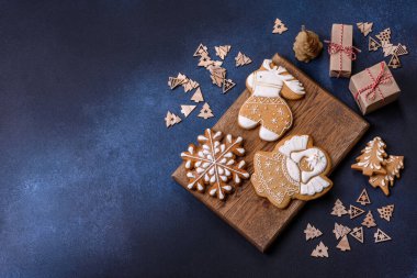 Delicious gingerbread cookies with honey, ginger and cinnamon. Winter composition