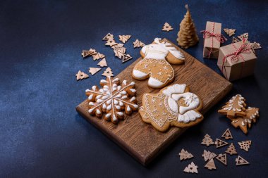 Delicious gingerbread cookies with honey, ginger and cinnamon. Winter composition