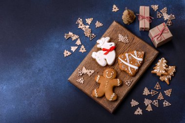Delicious gingerbread cookies with honey, ginger and cinnamon. Winter composition