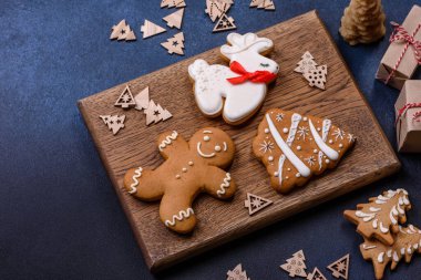 Delicious gingerbread cookies with honey, ginger and cinnamon. Winter composition
