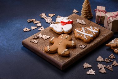 Delicious gingerbread cookies with honey, ginger and cinnamon. Winter composition
