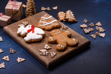 Delicious gingerbread cookies with honey, ginger and cinnamon. Winter composition
